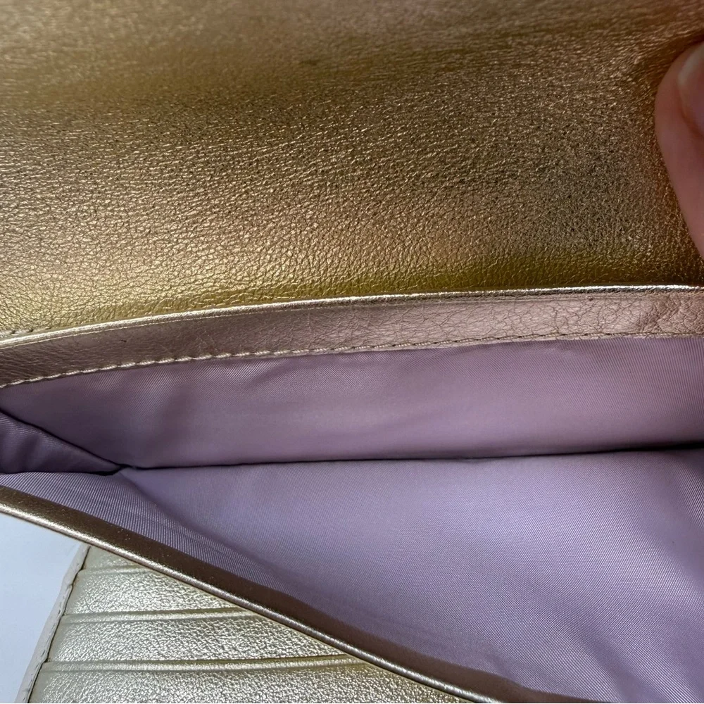 Coach Y2K Soho White with Gold Shimmer Leather Buckle Slim Envelope Wallet